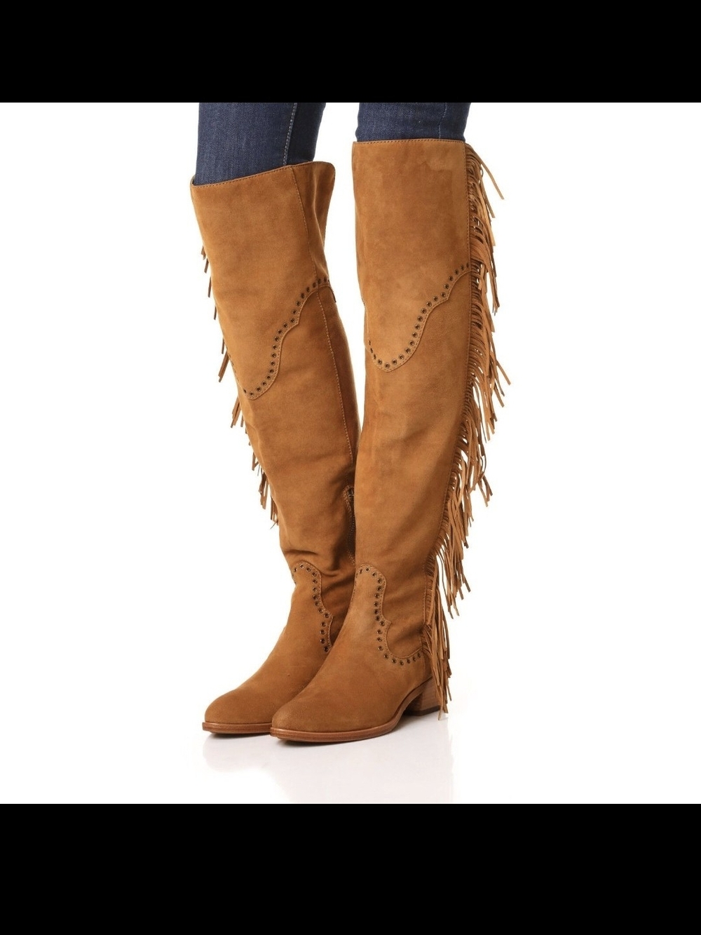 Frye Women's Over-the-Knee Fringe Suede Boots - Tan Brown
